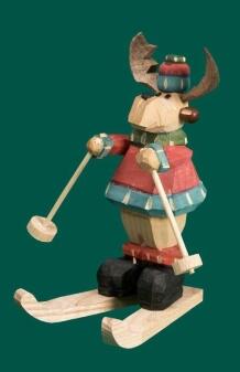 Räuchermann Weihnachtsmann auf Skiern aus Holz von Schnitzstübl Nico Kaden, detailreiche Figur mit
