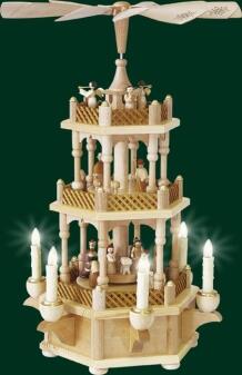 Tischpyramide – detailreiche Darstellung Christi Geburt mit liebevoll bemalten Figuren,