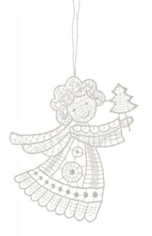 Baumbehang Engel mit Baum Plauener Spitze BxHxT 9x9x0,1cm