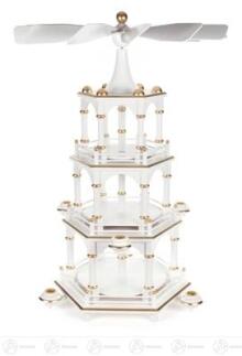 Weihnachtspyramide – elegante dreistöckige Holzpyramide in strahlendem Weiß, handgefertigt – BxHxT =