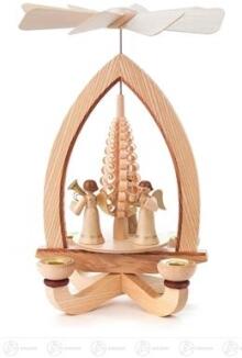 Pyramide – detailreiche Engel, naturfarben mit beweglichen Flügeln, für Kerzen Ø 14 mm – BxHxT = 19