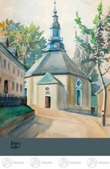 Künstlerkarte – farbenfrohes Motiv der Seiffener Kirche, detailreich und nostalgisch – BxH 14,8 x