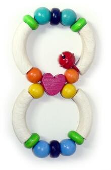 Babyspielzeug – farbenfrohe Rassel mit Herz, bunten Kugeln und Glöckchen – BxHxT 8 x 14 x 1.8 cm