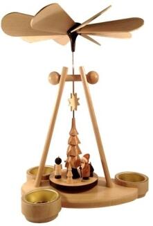 Weihnachtspyramide traditionelle Tischpyramide mit detailreichen Weihnachtsfiguren aus naturfarbenem