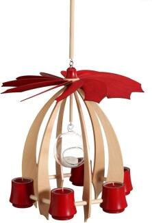 Hängepyramide – filigrane Glaskugel mit rubinroten Flügeln, Ahornholz natur – BxHxT = 33 x 36 x 33