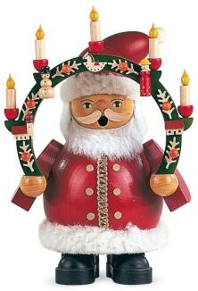 Räuchermann – liebevoller Weihnachtsmann mit funkelndem Kerzenbogen und rotem Umhang – BxH 12 x 16