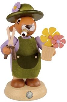 Räucherfigur – lustiger Osterhase Gärtner mit Blumentopf und rauchender Zigarre – BxHxT 14 x 18 x 14