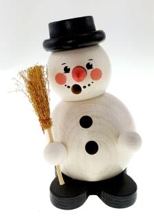Räuchermann – liebevoller Schneemann mit schwarzem Hut Besen und aus Holz – BxHxT 8,5 x 12 x 8,5 cm