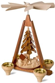 Tischpyramide – naturbelassene Rehe mit filigranem Baum – BxHxT 21 x 29 x 14 cm