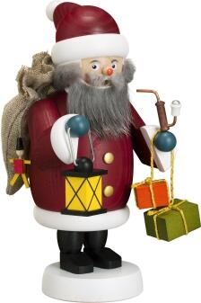 Räuchermann – handgefertigter Weihnachtsmann mit Geschenkesack und Laterne bunt bemalt aus Holz von