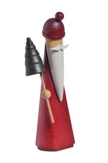 Holzfigur – detailreicher Weihnachtsmann mit festlichem Baum, liebevoll bemalt – BxHxT = 4 x 12 x 3