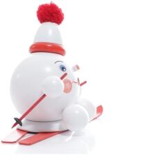 Räucherfigur - Räucherschneeball auf roten Ski mit Mütze - Ansicht Rechts - Räucherfigur als Schneeball