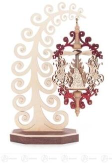 Weihnachtspyramide – detailreiche Engelsfiguren und Christi Geburt, naturfarben – BxHxT = 15 x 22 x 