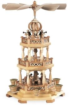 Tischpyramide – detailreiche Geschichte der Geburt Christi mit Engel naturbelassen und zweistöckig –