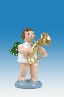 Holzfigur Engel mit Baritonhorn und Krone Höhe 6 cm von KDE-Kunstgewerbliche Drechslerei Ellmann,