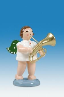Holzfigur Engel mit Tenorhorn und Krone Höhe 6 cm von KDE-Kunstgewerbliche Drechslerei Ellmann,