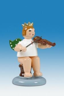 Holzfigur Engel sitzend mit Geige und Krone Höhe 6 cm von KDE-Kunstgewerbliche Drechslerei Ellmann, 