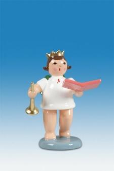 Holzfigur Engel mit Buch Trompete ohne Krone Höhe 6cm