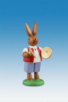 Osterfigur – detailreich bemalter Osterhase mit Becken in stehender Haltung – BxHxT ca. 4x7,5x4 cm