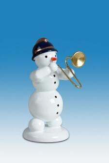 Holzfigur Schneemann Musikant mit Posaune Höhe 6,5cm