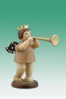 Holzfigur Musikantenengel mit Fanfare natur ohne Krone von KDE-Kunstgewerbliche Drechslerei Ellmann,