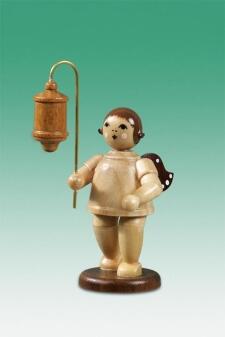 Holzfigur Engel mit Lampion Zylinder und Krone natur Höhe 6,5cm