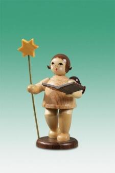 Holzfigur Engel mit Lampion Stern Buch natur ohne Krone Höhe 6,5cm