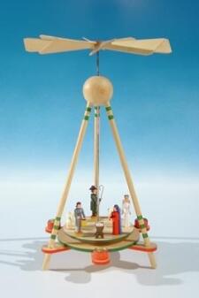 Krippenpyramide – Stabpyramide mit filigranen handbemalten Figuren naturfarben – BxHxT ca. 22 x 34 x