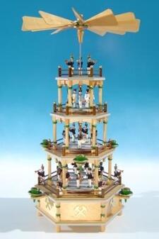 Weihnachtspyramide – Bergmann-Szenerie mit Musikwerk mehrfarbig – BxHxT ca. 28,5x50x28,5 cm