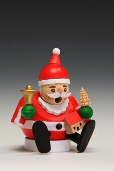 Räuchermann Weihnachtsmann mit Geschenken und Glocke aus Holz, detailreich gefertigt von