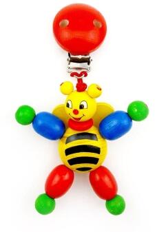 Clipfigur – fröhliche Biene mit goldenen Flügeln und Blütenstab gelb-schwarz gestaltet – BxHxT 8 x