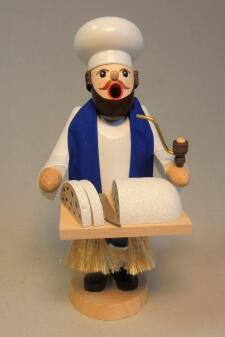 Räuchermann – detailreicher Stollenbäcker mit Schürze und Stollen, naturfarben-weiß-rot – BxHxT = 9 