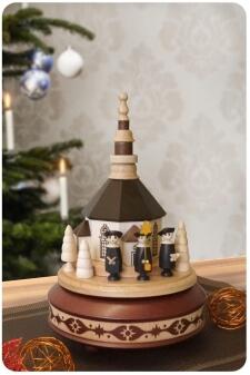 Spieldose - Seiffener Kirche und Kurrende naturbelassen - BxHxT 16x24x16cm