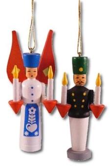 Baumbehang – farbenfroher Engel & Bergmann mit filigranen Details, Holzkunst aus Seiffen – H = 7 cm