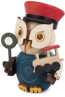 Miniaturfigur Mini-Eule Eisenbahner bunt von Großhandel Dregeno, 8 cm, Holzfigur mit roter Mütze,
