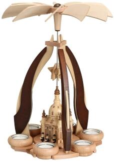 Tischpyramide - naturbelassene Kurrendefiguren mit Frauenkirche und Teelichter - HxLxB 36x27x27cm