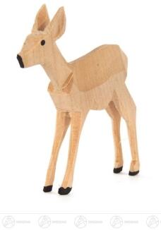 Holztier – zauberhaftes, naturbelassenes Reh stehend mit filigraner Schnitzarbeit – BxHxT = 1,5 x