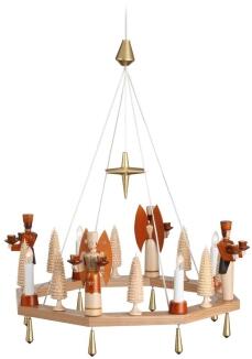 Lichterkranz – detailreicher Adventskranz mit Engel und Bergmann, naturfarben, elektrisch beleuchtet