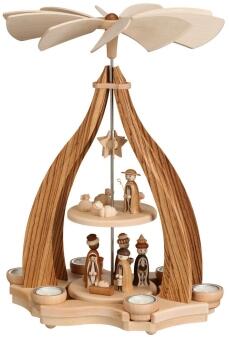 Weihnachtsdekoration - tolle Tischpyramide Christi Geburt natur mit Teelichter - HxLxB 47,5x34x34cm
