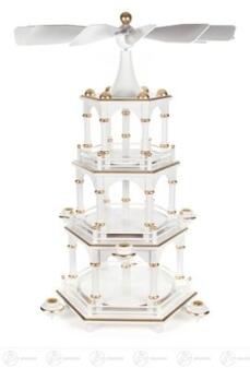 Weihnachtspyramide – elegante dreistöckige Holzpyramide in strahlendem Weiß, handgefertigt – BxHxT =