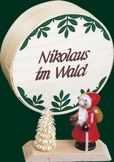 Spanschachtel – detailreicher Nikolaus mit Baum und farbigem Deckeldruck, handbemalt – H = 7,5 cm