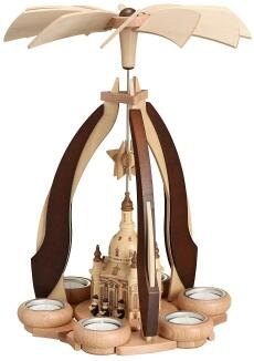 Tischpyramide - naturbelassene Kurrendefiguren mit Frauenkirche und Teelichter - HxLxB 36x27x27cm