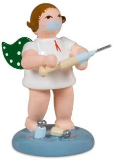 Holzfigur Engel mit Spritze und Krone bunt ohne Krone Höhe 6cm