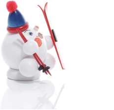 Räucherfigur - Räucherschneeball Weiß mit Ski und Bommelmütze - Ansicht Rechts - Ein Eycatcher in jeder Wohnung