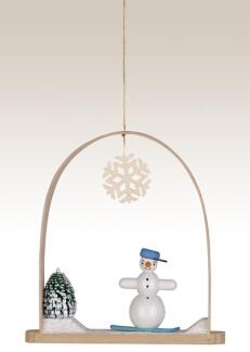 Baumbehang Schneemann auf Snowboard im Bogen bunt Höhe=13cm