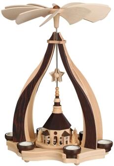 Weihnachtsdekoration - Tischpyramide Kurrende mit Seiffener Kirche und Teelichter - HxLxB