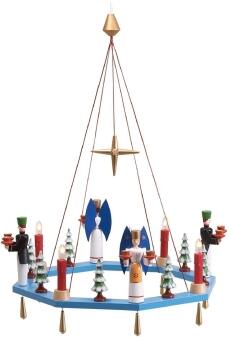 Lichterkranz – farbenfroher Adventskranz mit Engeln & Bergmännern und elektrischer Beleuchtung – BxT