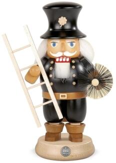 Nussknacker – traditioneller Schornsteinfeger mit Besen und Zylinder, schwarz-naturfarben – BxH 12 x