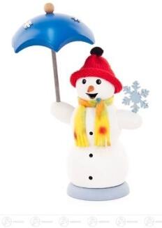 Räucherfrau – handbemalte Schneefrau mit Schirm und buntem Schal, winterlich-detailreich – BxHxT =