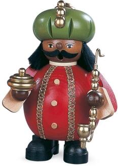 Räuchermann – Balthasar mit rotem Gewand und Gaben Heilige Drei Könige – BxHxT 12 x 14 x 12 cm
